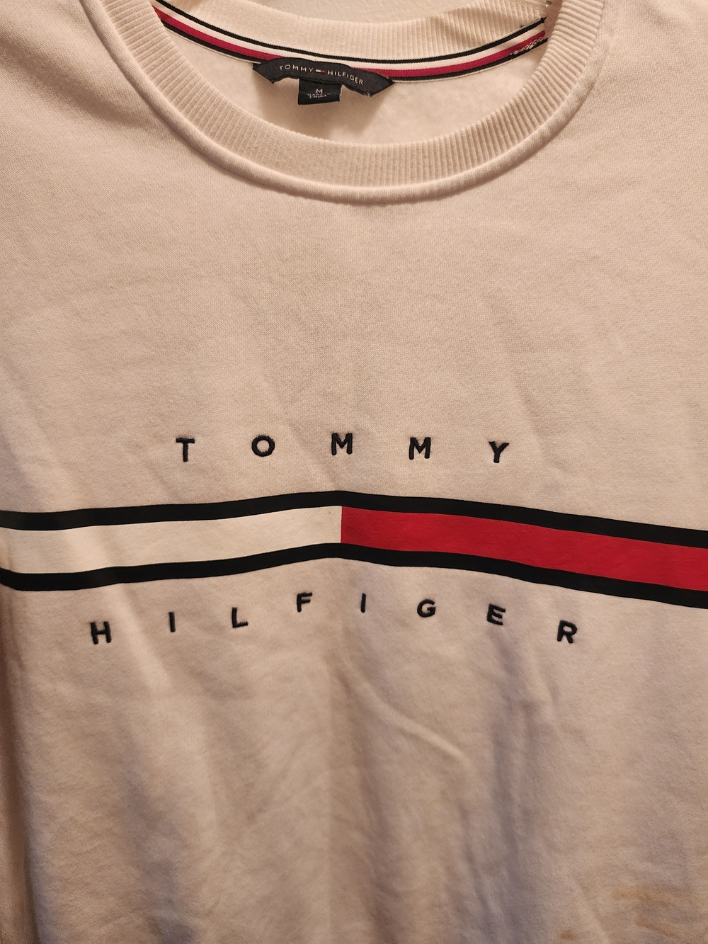 Tommy Hilfiger Men's Cream Logo Crewneck Sweater - Picture 3 of 4